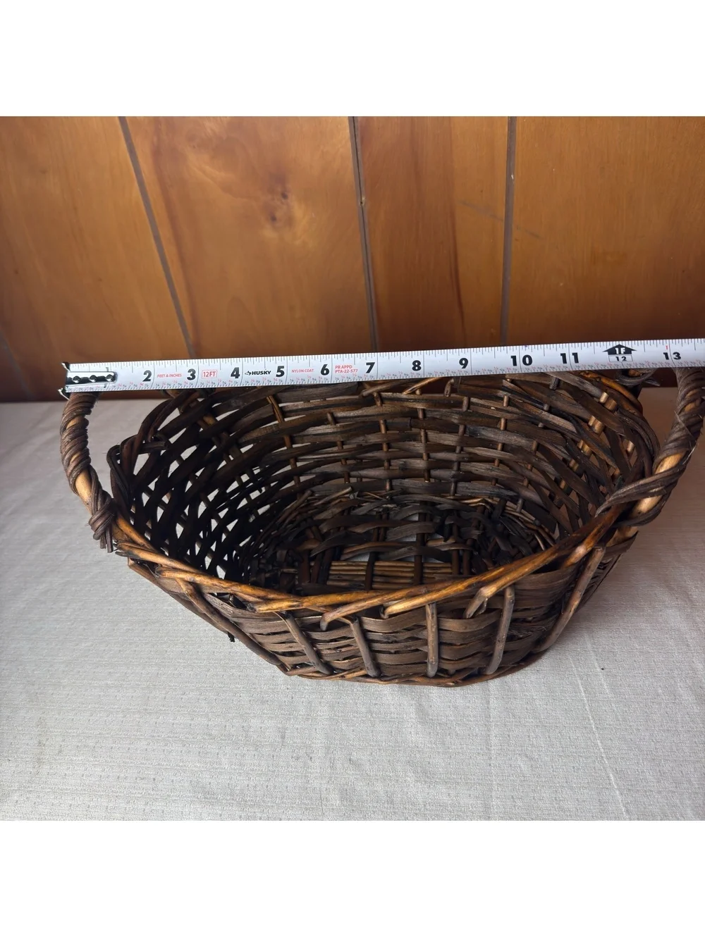 Vintage Rustic Wicker Gathering Basket Primitive Farmhouse Basket With Handles